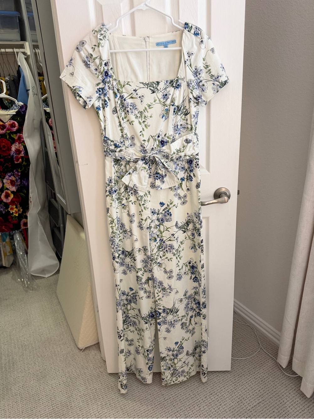 ANTONIO MELANI Cream Floral Jumpsuit with Blue Accents